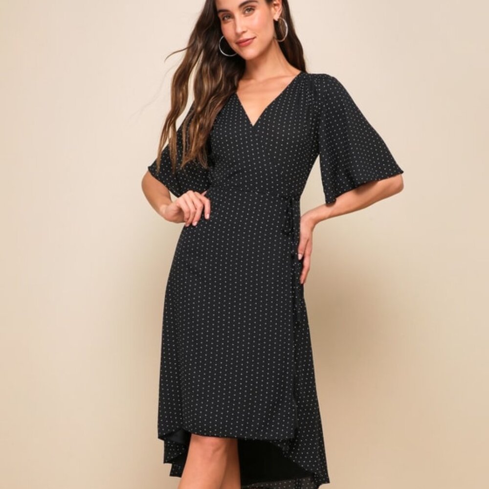 Lulus Farah Black Print Midi Wrap Dress - Size S